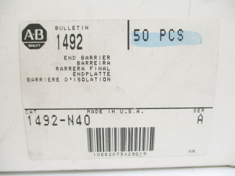 ALLEN BRADLEY 1492-N40 SER. A (PKG OF 50) (GY/BL) NSMP