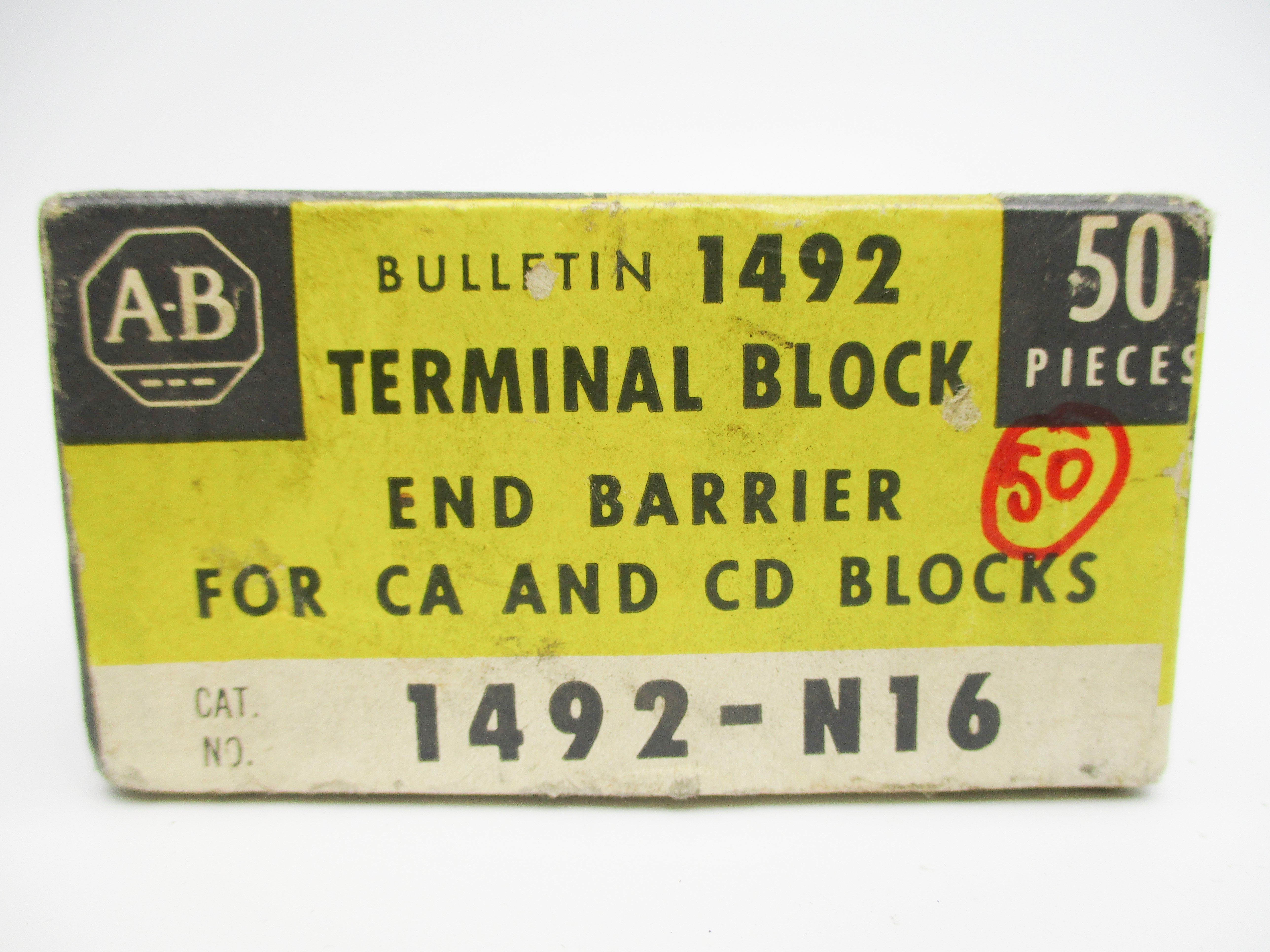 ALLEN BRADLEY 1492-N16 (PKG OF 50) (BK/YL) NSMP