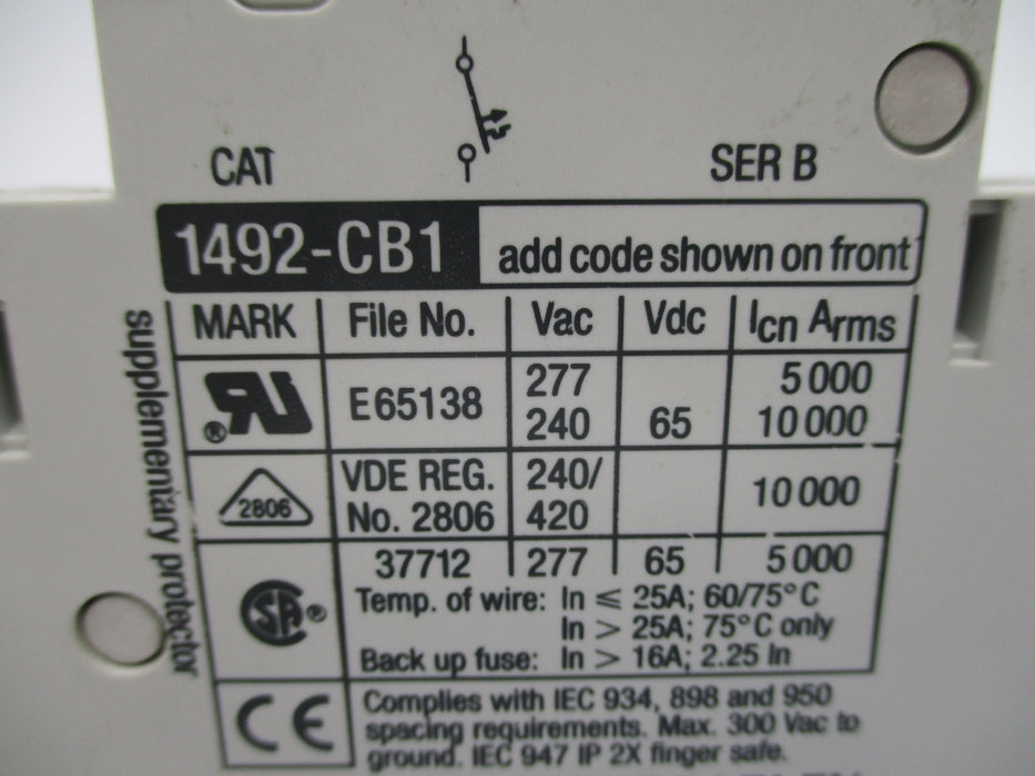 ALLEN BRADLEY 1492-CB1G060 SER. B 6A 277V (AS PICTURED) NSNP