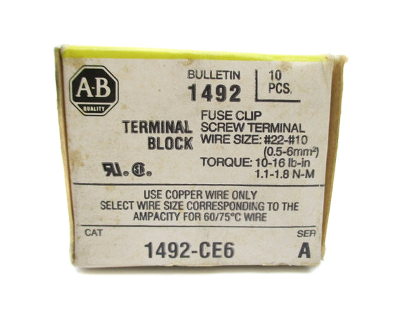 ALLEN BRADLEY 1492-CE6 SER. A 600V 10A (PKG OF 10) (BK/YL) NSMP