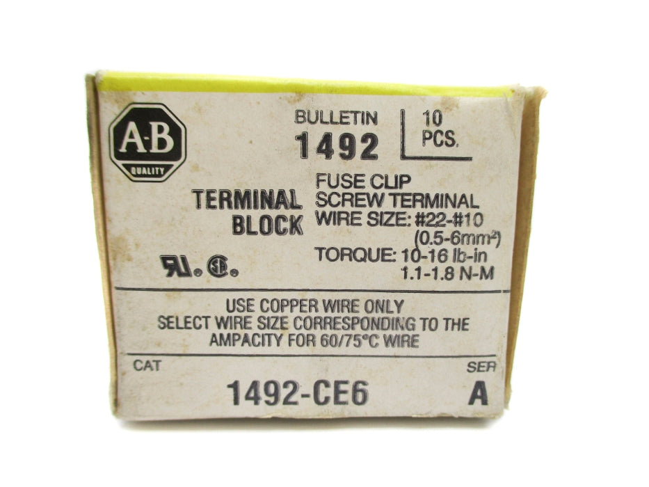 ALLEN BRADLEY 1492-CE6 SER. A 600V 10A (PKG OF 10) (BK/YL) NSMP