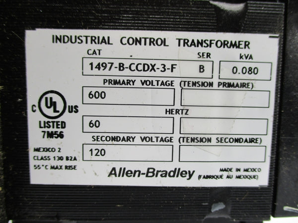 ALLEN BRADLEY 1497-B-CCDX-3-F SER. B 0.080KVA (AS PICTURED) NSNP