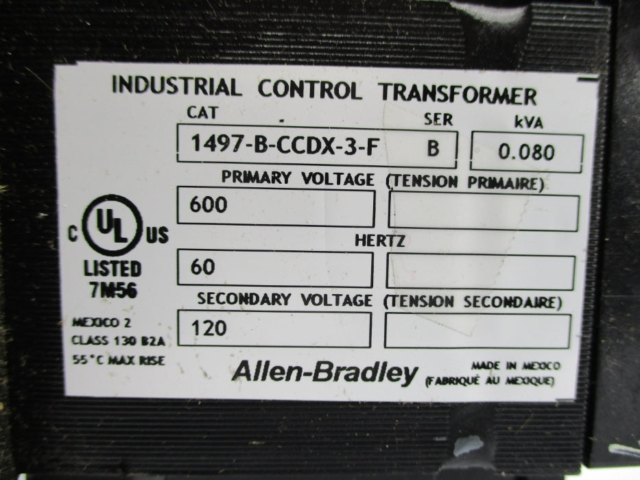 ALLEN BRADLEY 1497-B-CCDX-3-F SER. B 0.080KVA (AS PICTURED) NSNP