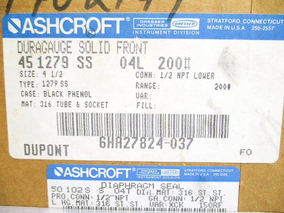 ASHCROFT 45-1279-SS-04L-200# 50102SS04T 200PSI NSMP