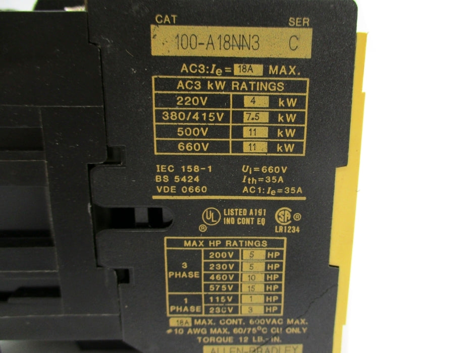 ALLEN BRADLEY 100-A18NN3 SER. C 380V NSNP