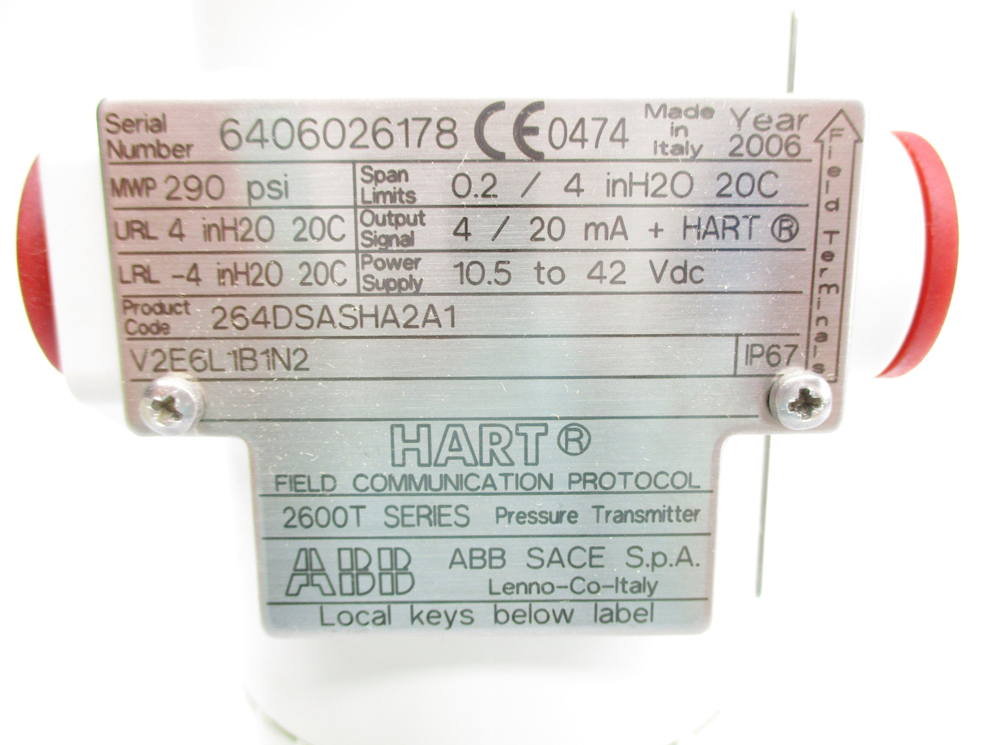 ABB 264DSASHA2A1 V2E6L1B1N2 SER. 2600T 290PSI NSMP