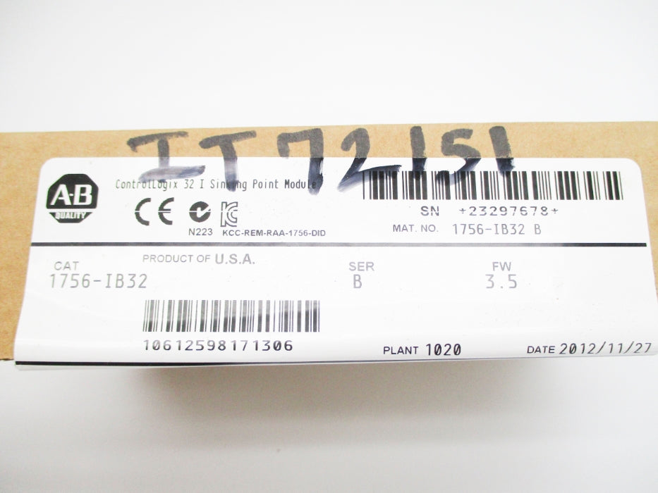 ALLEN BRADLEY 1756-IB32 SER. B F/W 3.5 DATE: 2012 NSFS