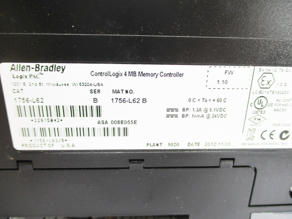 ALLEN BRADLEY 1756-L62 SER. B F/W 1.10 NSNP