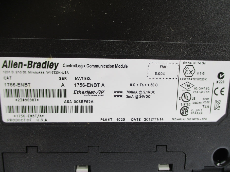 ALLEN BRADLEY 1756-ENBT SER. A F/W 6.004 24VDC NSNP