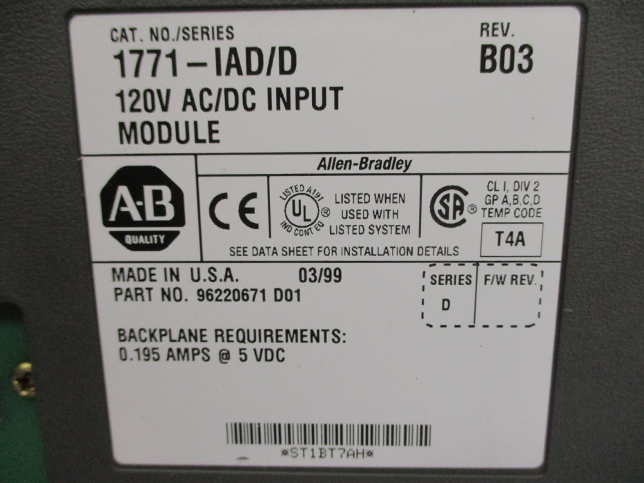 ALLEN BRADLEY 1771-IAD SER. D (AS PICTURED) UNMP