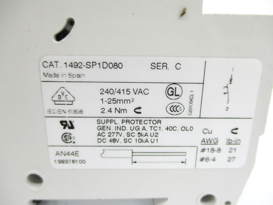 ALLEN BRADLEY 1492-SP1D080 SER. C 8A 240/415VAC NSNP