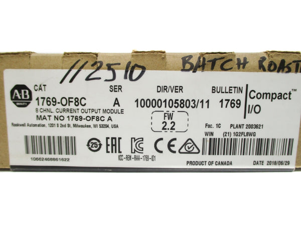 ALLEN BRADLEY 1769-OF8C SER. A 24VDC F/W 2.2 NSMP