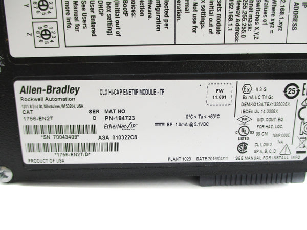 ALLEN BRADLEY 1756-EN2T SER. D F/W 11.001 NSNP