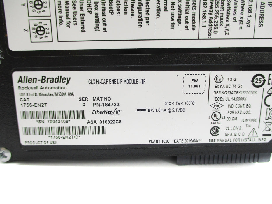 ALLEN BRADLEY 1756-EN2T SER. D F/W 11.001 NSNP