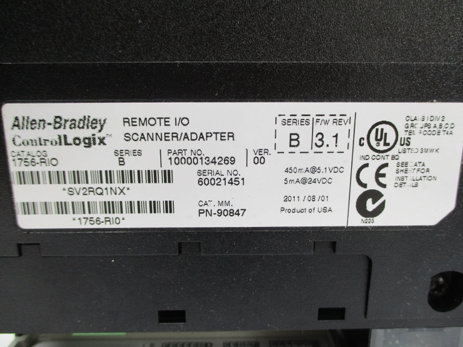 ALLEN BRADLEY 1756-RIO SER. B F/W 3.1 24VDC NSNP