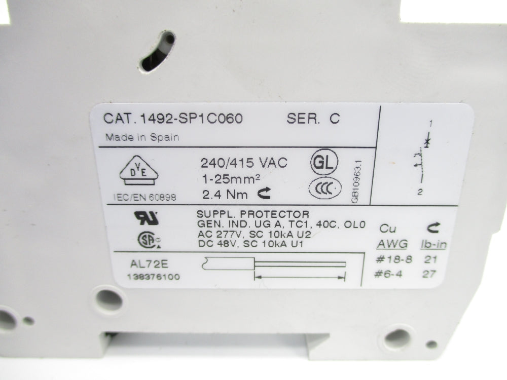 ALLEN BRADLEY 1492-SP1C060 SER. C 240/415VAC 6A NSNP