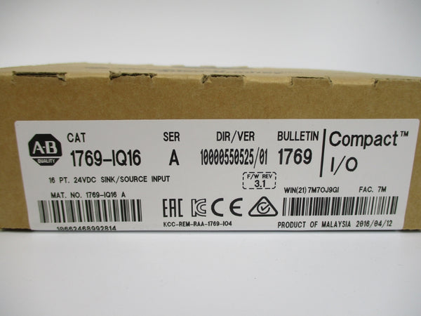 ALLEN BRADLEY 1769-IQ16 SER. A 24VDC F/W 3.1 DATE: 2016 NSFS