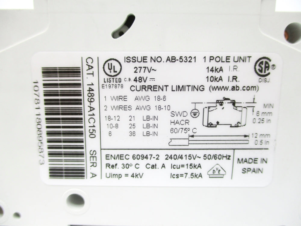 ALLEN BRADLEY 1489-A1C150 SER. A 277V 15A NSNP