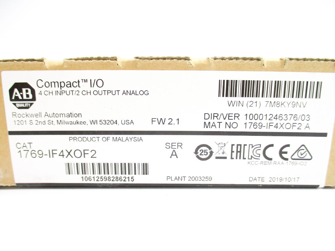 ALLEN BRADLEY 1769-IF4XOF2 SER. A F/W 2.1 DATE: 2019 NSFS
