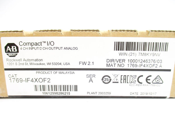 ALLEN BRADLEY 1769-IF4XOF2 SER. A F/W 2.1 DATE: 2019 NSFS