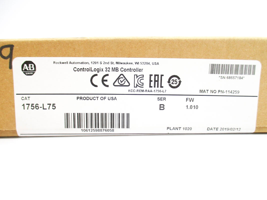 ALLEN BRADLEY 1756-L75 SER. B F/W 1.010 DATE: 2019 NSFS