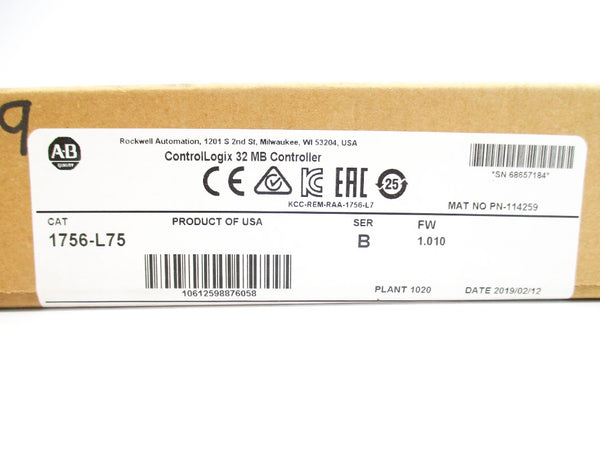 ALLEN BRADLEY 1756-L75 SER. B F/W 1.010 DATE: 2019 NSFS