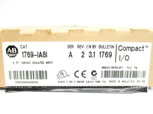 ALLEN BRADLEY 1769-IA8I SER. A F/W 3.1 24VDC NSMP