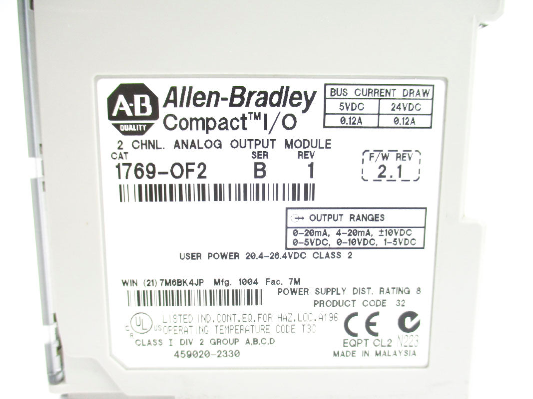 ALLEN BRADLEY 1769-OF2 SER. B F/W 2.1 24VDC 0.12A NSNP