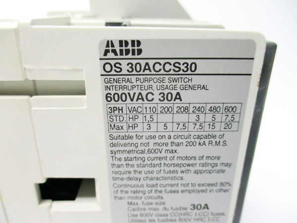 ABB OS30ACCS30 600VAC 30A NSNP