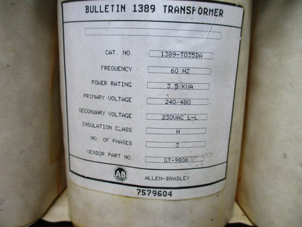 ALLEN BRADLEY 1389-T035DA 3.5KVA 240/480V NSNP