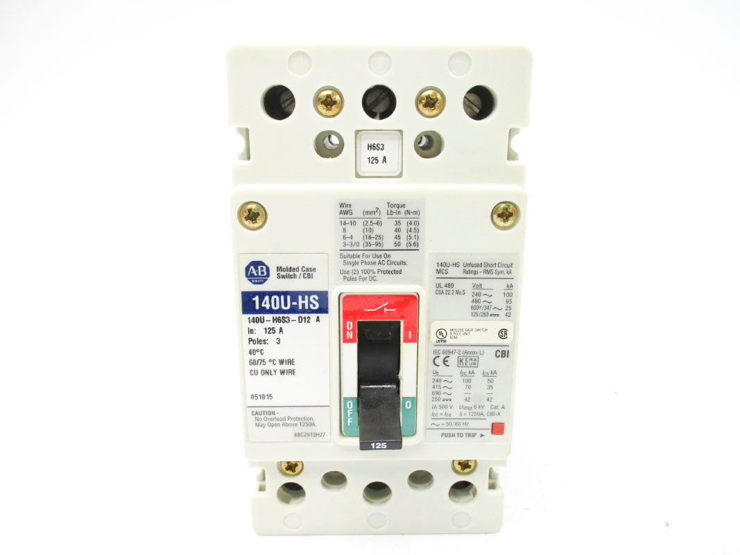 ALLEN BRADLEY 140U-H6S3-D12 SER. A 125A 480V NSMP