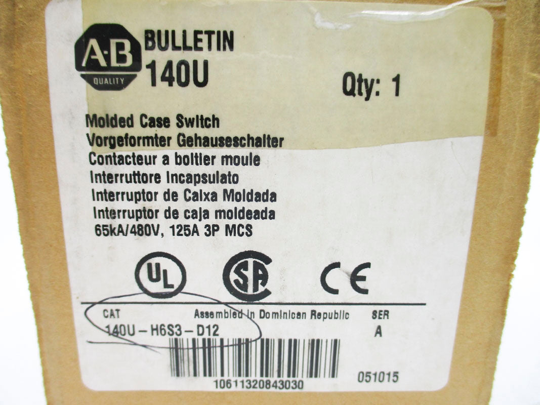 ALLEN BRADLEY 140U-H6S3-D12 SER. A 125A 480V NSMP