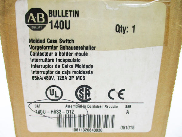 ALLEN BRADLEY 140U-H6S3-D12 SER. A 125A 480V NSMP