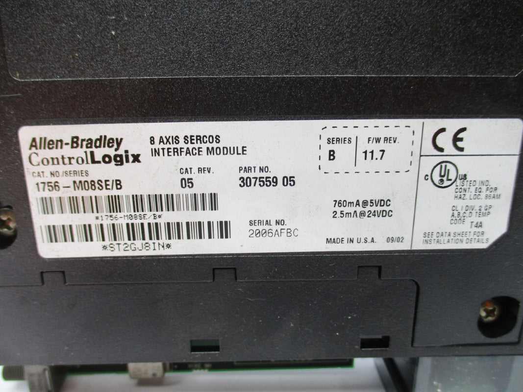 ALLEN BRADLEY 1756-M08SE SER. B 24VDC F/W 11.7 (NO DOOR/TERMINAL) NSNP