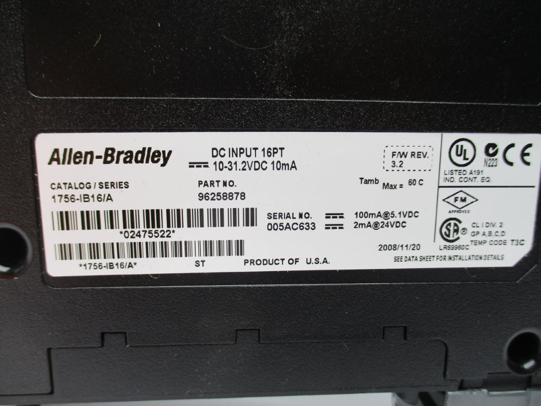 ALLEN BRADLEY 1756-IB16 SER. A 24VDC F/W 3.2 NSNP
