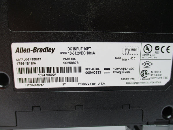 ALLEN BRADLEY 1756-IB16 SER. A 24VDC F/W 3.2 NSNP