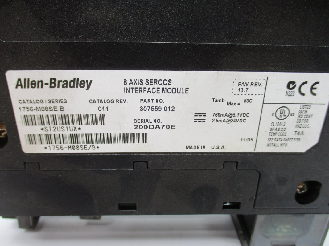 ALLEN BRADLEY 1756-M08SE SER. B 24VDC F/W 13.7 (NO DOOR/TERMINAL) NSNP
