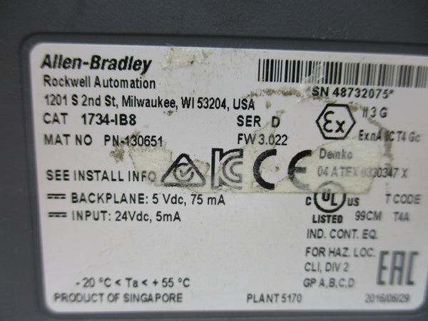 ALLEN BRADLEY 1734-IB8 SER. D F/W 3.022 24VDC NSNP