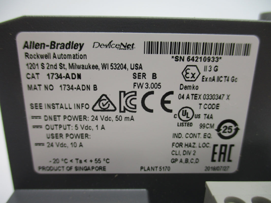 ALLEN BRADLEY 1734-ADN SER. B F/W 3.005 24VDC NSNP