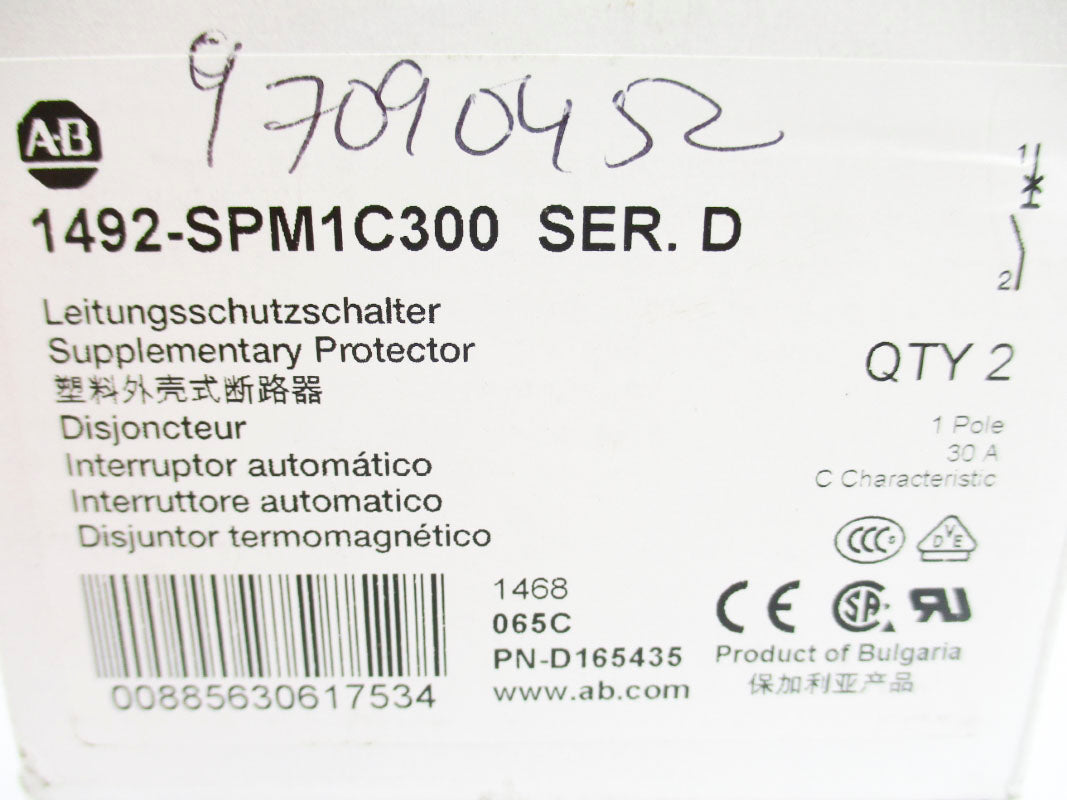 ALLEN BRADLEY 1492-SPM1C300 SER. D 277VAC 30A (PKG OF 2) NSMP