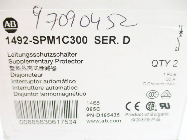 ALLEN BRADLEY 1492-SPM1C300 SER. D 277VAC 30A (PKG OF 2) NSMP