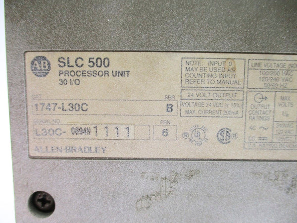 ALLEN BRADLEY 1747-L30C SER. B F/W 6 120/240VAC UNMP