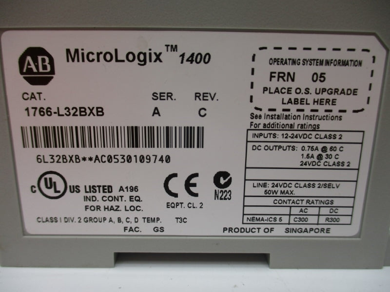 ALLEN BRADLEY 1766-L32BXB SER. A F/W 05 12-24VDC 1.5A (AS PICTURED) NSNP