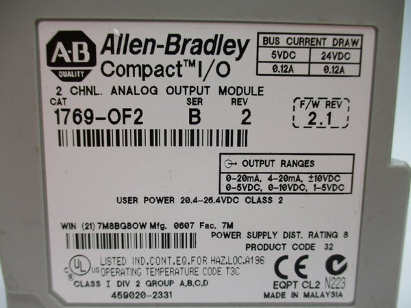 ALLEN BRADLEY 1769-OF2 SER. B F/W 2.1 24VDC (NO DOOR) UNMP