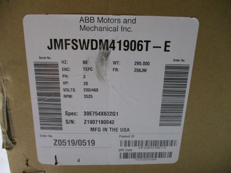 ABB MOTORS JMFSWDM41906T-E 230/460V NSMP
