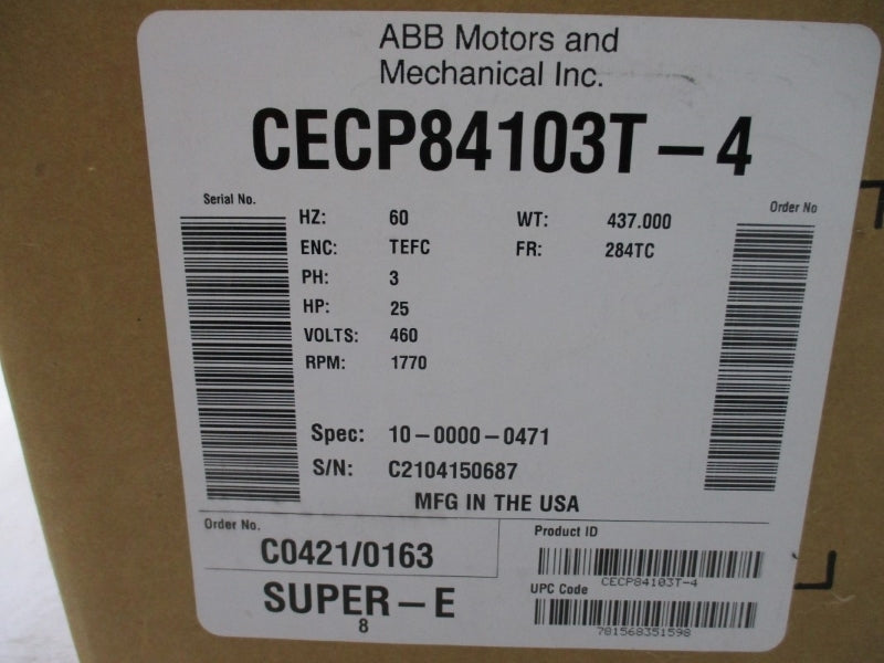 ABB MOTORS CECP84103T-4 460V NSMP