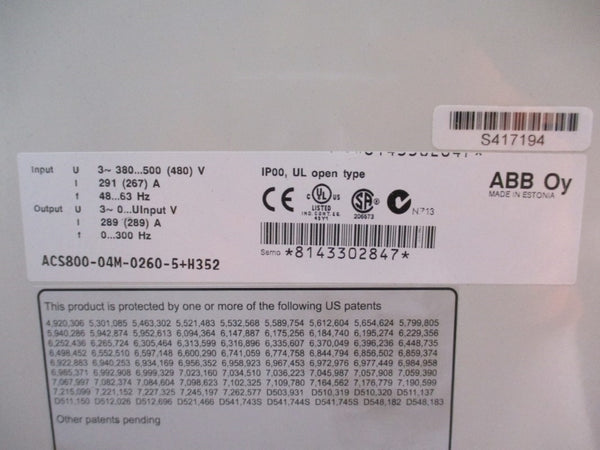 ABB ACS800-04M-0260-5+H352 480V 267A UNMP