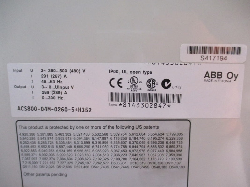 ABB ACS800-04M-0260-5+H352 480V 267A UNMP