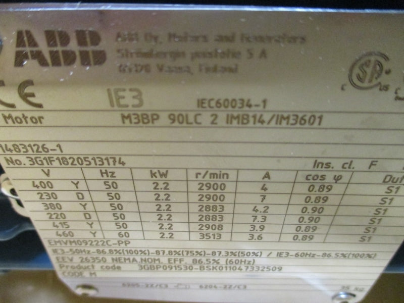 ABB M3BP90LC2IMB14/IM3601 460V 3.6A NSMP