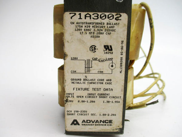 ADVANCE TRANSFORMER 71A3002 120V 0.80-1.20A UNMP